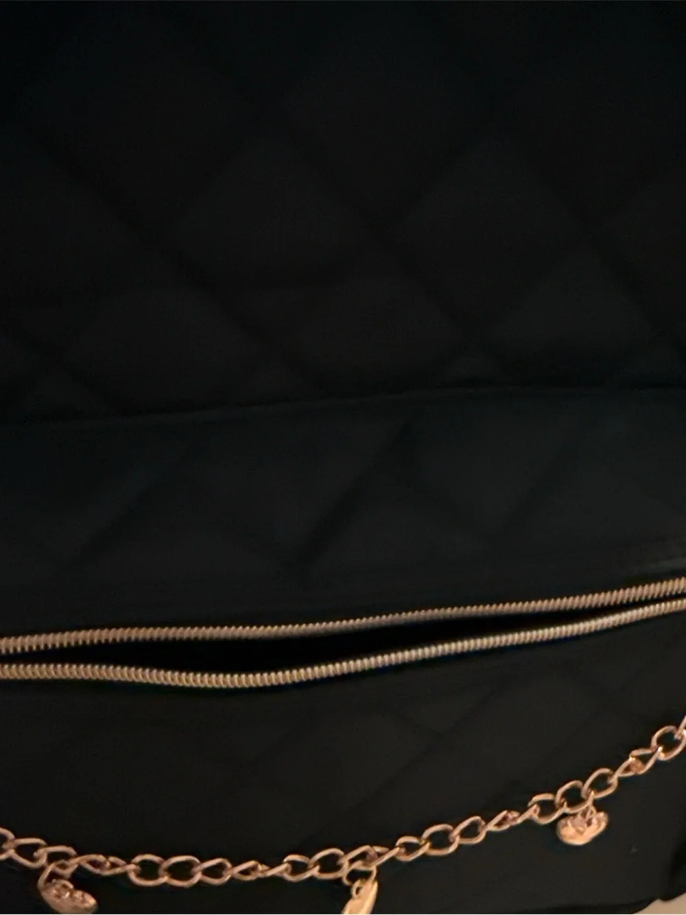 Juicy Couture Black Quilted Backpack with Rose Gold Heart Charm Chain